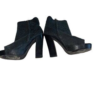 Allsaints  Womens Booties Size 38 Black Peep Toe Snake Heels Platform